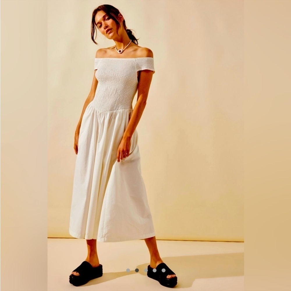 Free People White Off-Shoulder Midi Dress